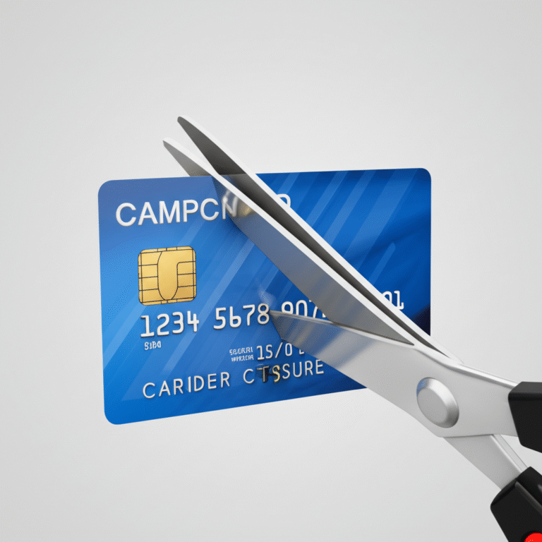 Tesoura cortando cartão de crédito, simbolizando corte de gastos