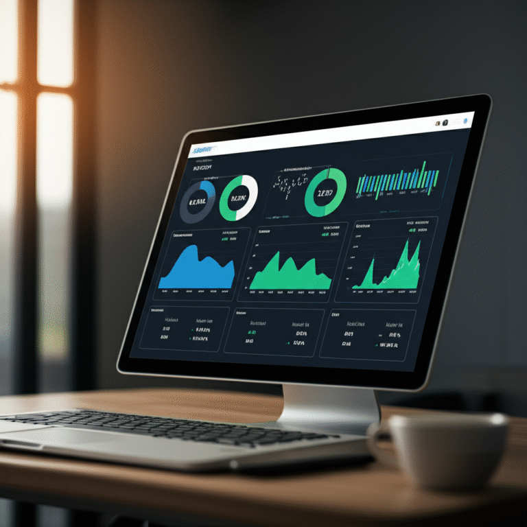 Dashboard de aplicativo financeiro mostrando gráficos e dados