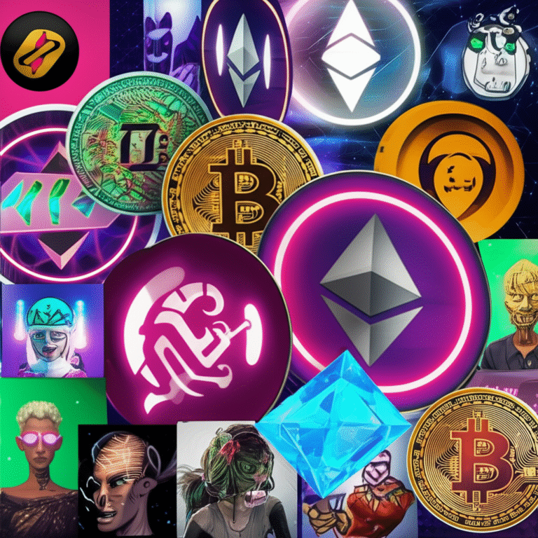 Criptomoedas e NFTs no Metaverso Representação visual de NFTs e criptomoedas no metaverso