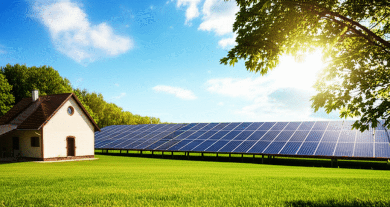 Painéis solares em uma fazenda.