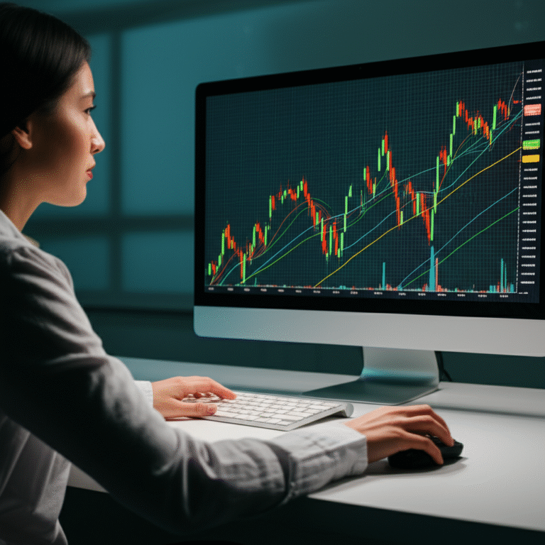 Pessoa analisando gráfico financeiro em computador
