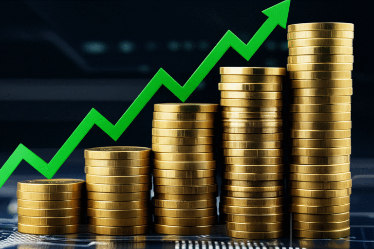 Crescimento Financeiro Sustentável Gráfico de crescimento financeiro com moedas e setas