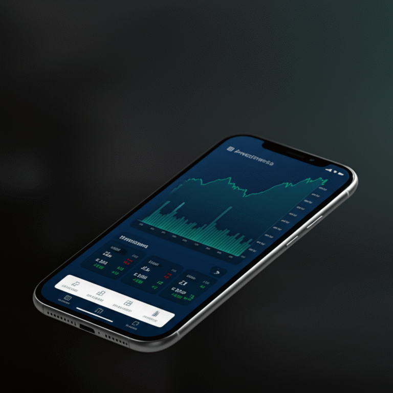Investimentos para a Geração Z Gráfico de ações subindo com um smartphone mostrando uma plataforma de investimentos