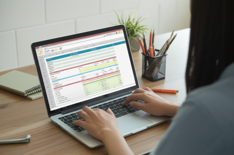 Planejamento Financeiro Estoico Pessoa planejando orçamento financeiro em um notebook.
