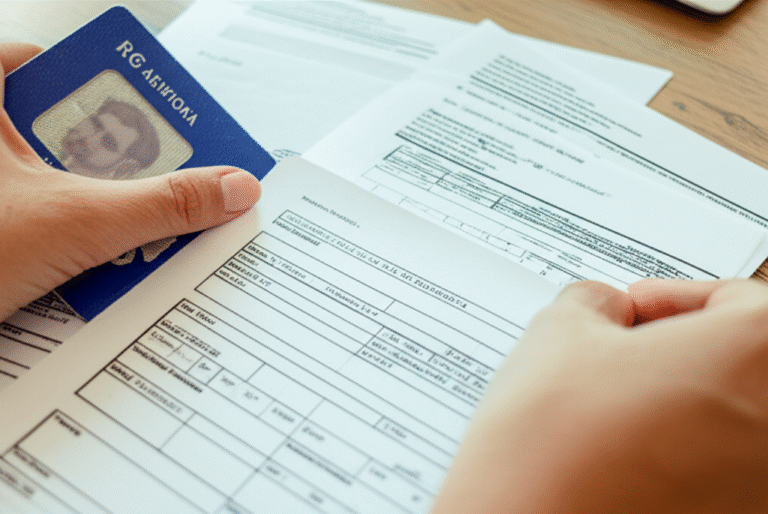Mãos organizando documentos importantes para recuperação financeira.