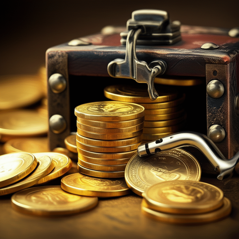 Moedas em um cofre com cadeado