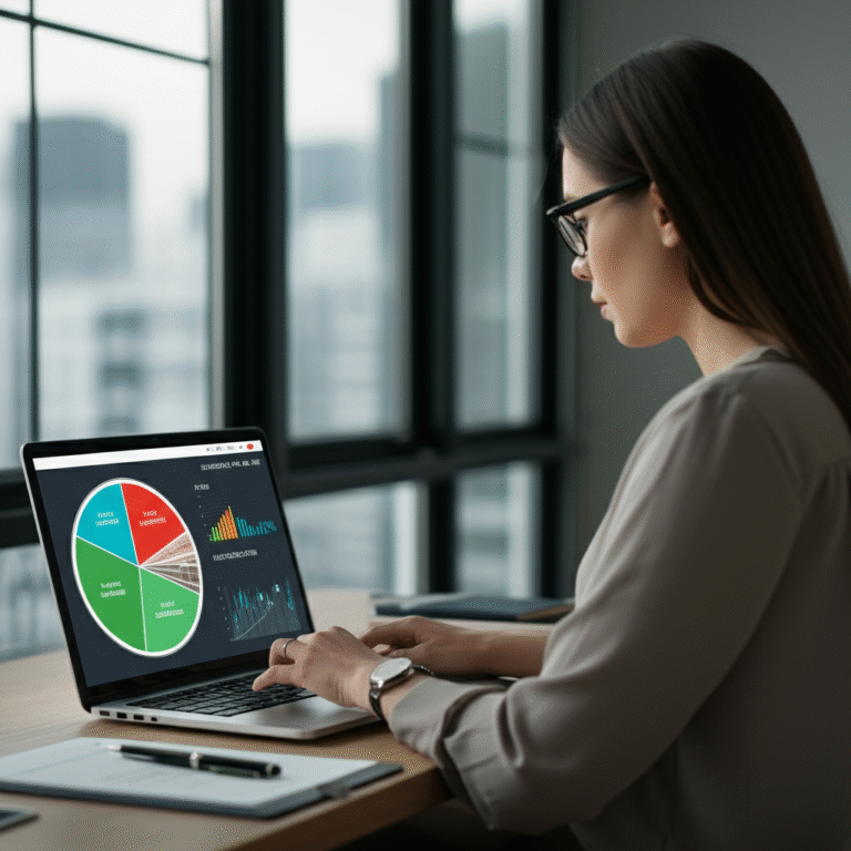 Mulher investindo em ações online.