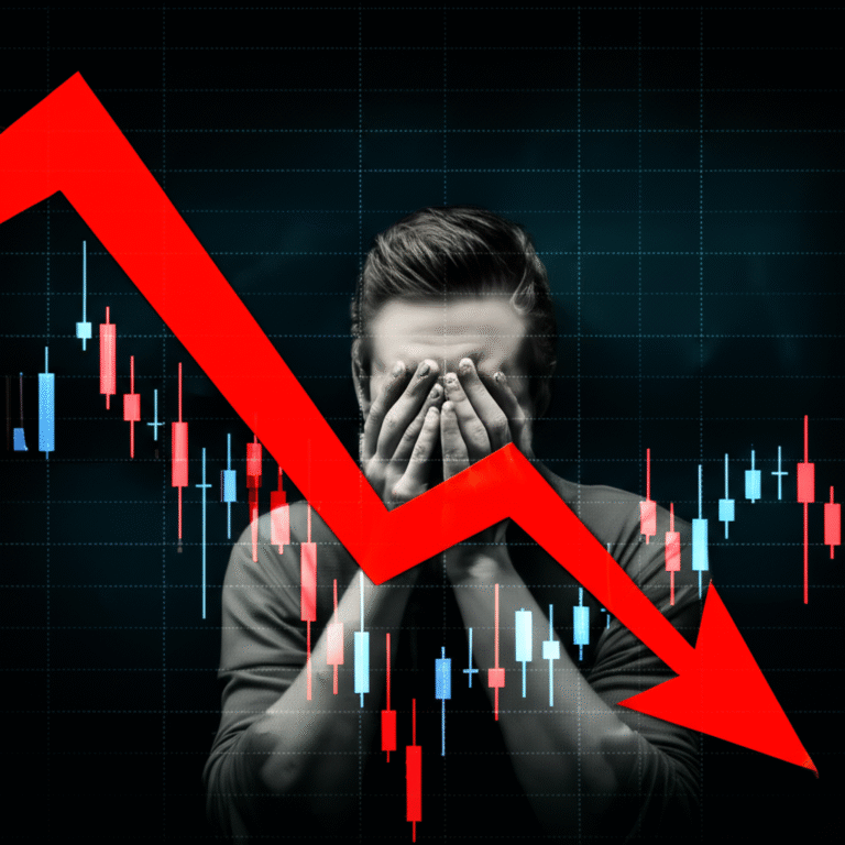 Gráfico de mercado financeiro em queda, expressando medo e ansiedade.