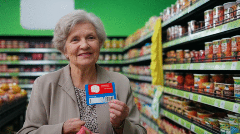 Economizando para a Longevidade Mulher idosa fazendo compras com cupom de desconto