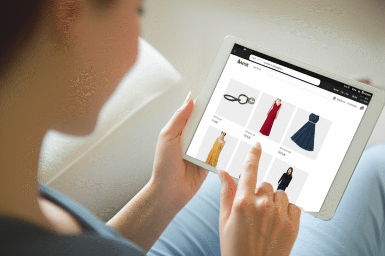 Compras Online Inteligentes Mulher pesquisando preços online em um tablet