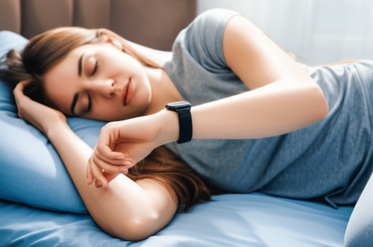 Monitoramento do Sono com Tecnologia Mulher usando smartwatch para monitorar o sono